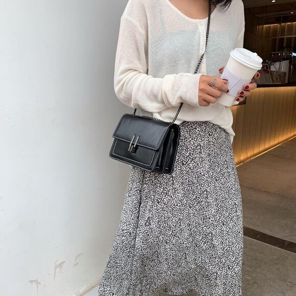 🆕Women Black Leather Crossbody Bag Small Shoulder Purse Satchel Evening Chain - Picture 5 of 9